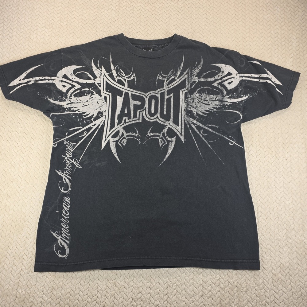 Vintage Tapout American Arrogant T Shirt XL Black MMA Tribal Graphic Y2K USA